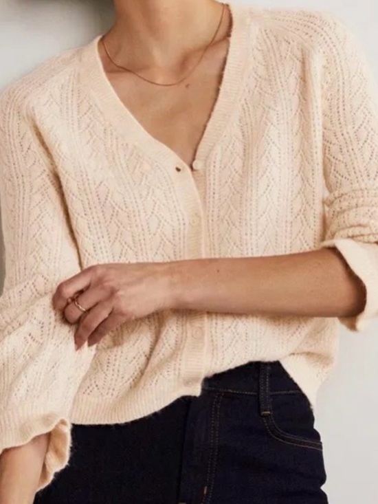Boden Sweaters - Boden Wool Mohair Blend Fluffy Pointelle Cardigan Ruffle Sleeve V Neck Cream 6